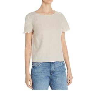 💕 NWT Vince Camuto Women's XS Beige Linen Frayed Sleeves Pullover Blouse Top